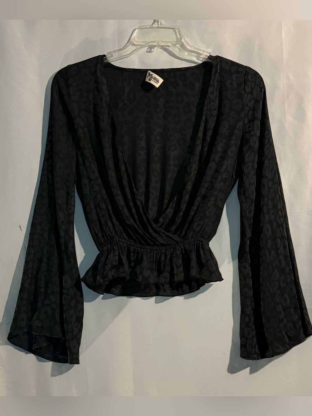 Show Me Your MuMu Black Leopard Jacquard Surplice Peplum Blouse